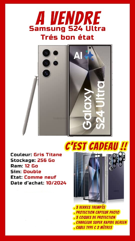Samsung S24 Ultra, comme neuf, prix négociable