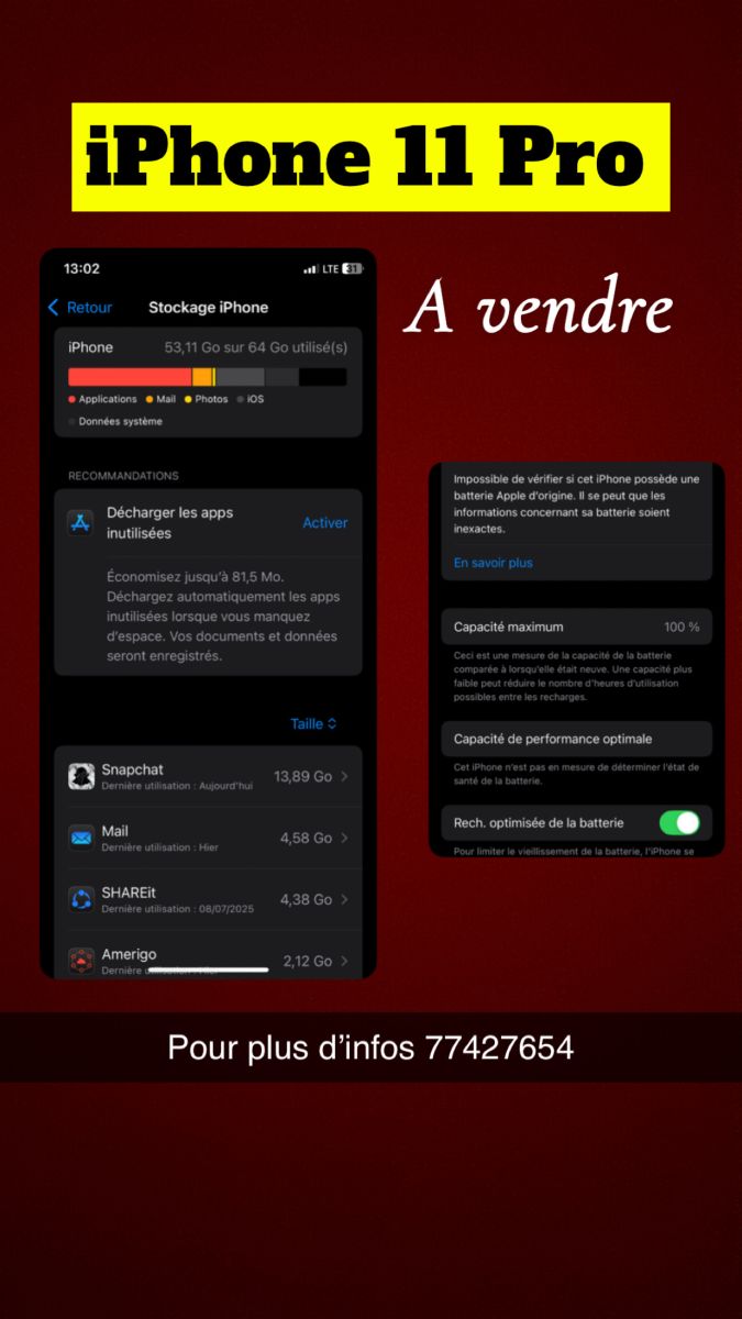 iPhone 11 Pro, état impeccable