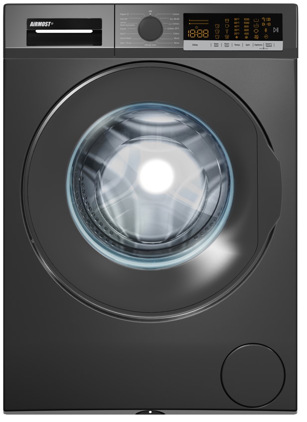 Machine à laver Airmost 12/8 kg, design noir