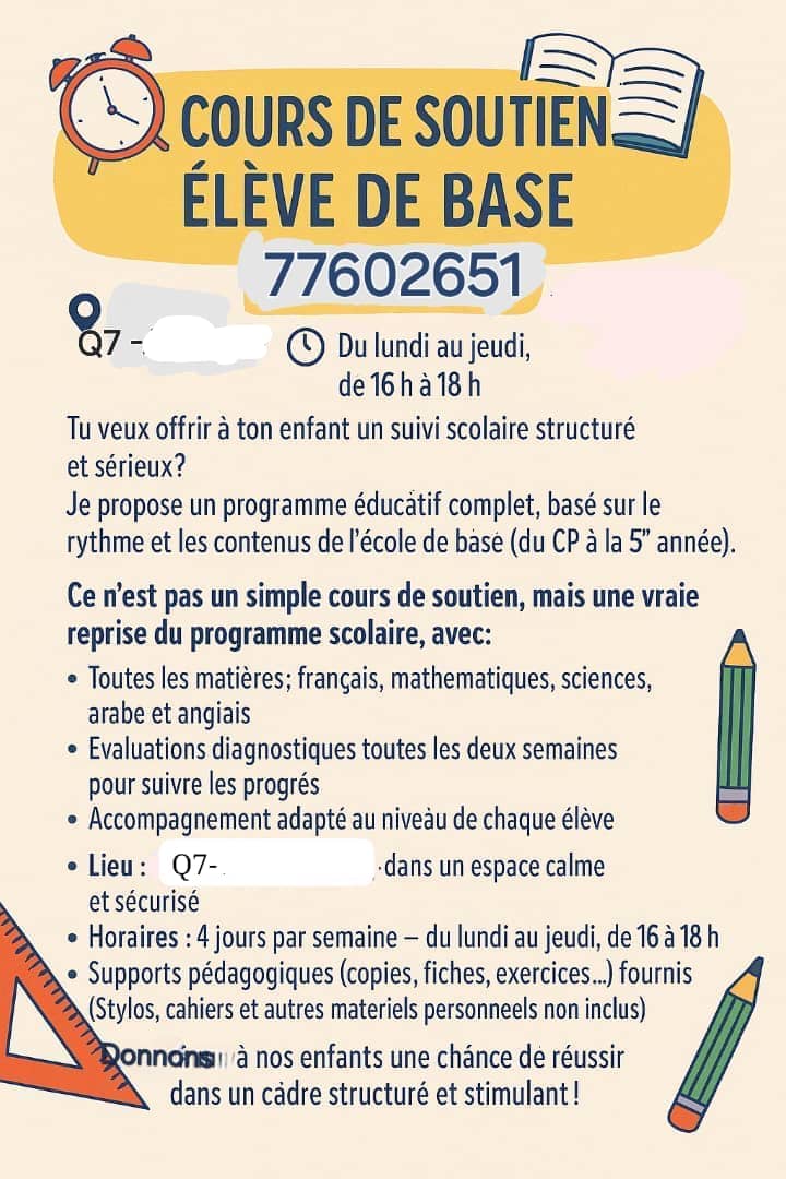 Cours soutien pour élèves - école de base