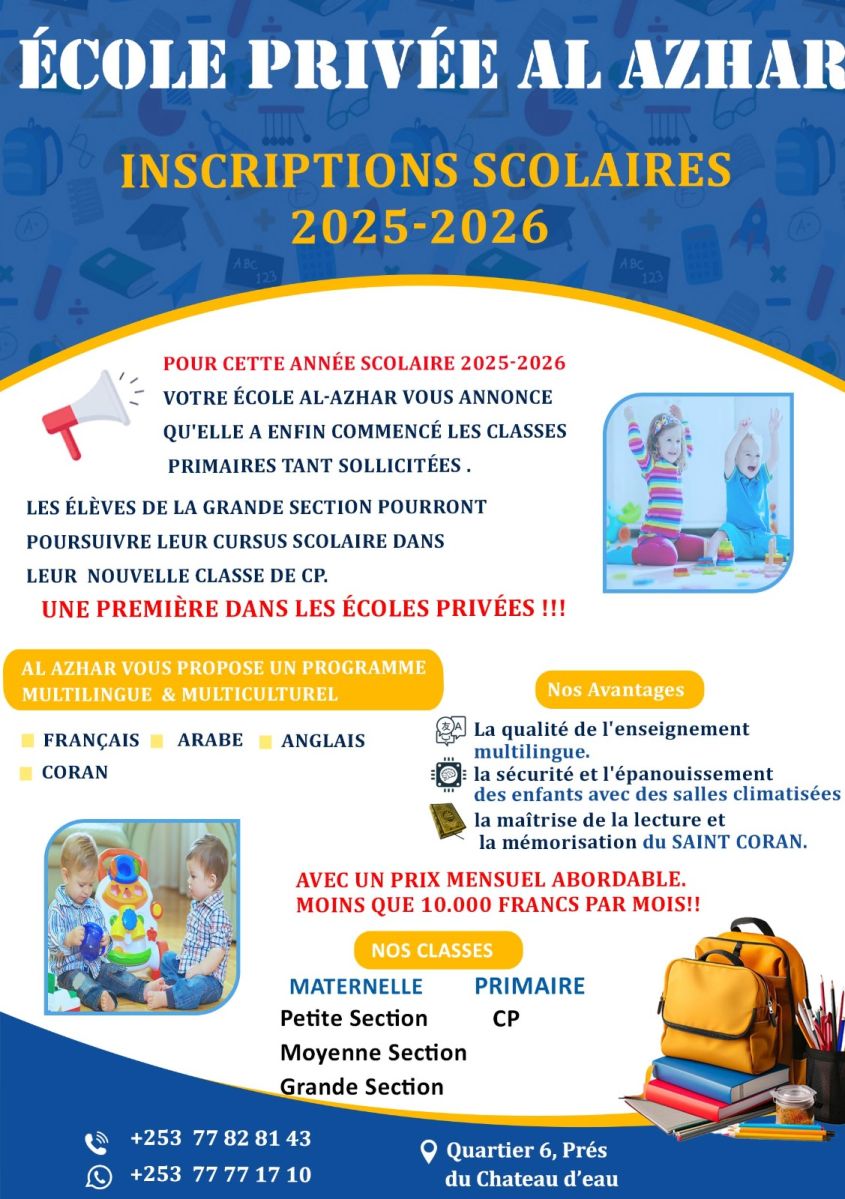 Inscriptions ouvertes à l’école privée Al Azhar 2025-2026