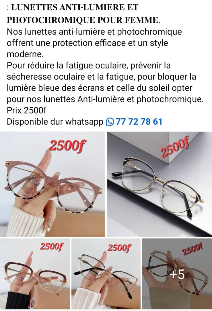 Lunettes Anti Lumière et Photochromique pour Femme