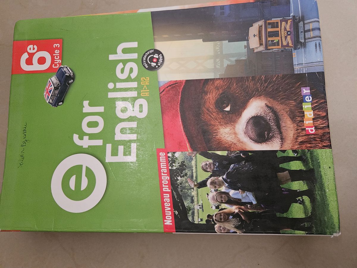 Manuel d\'anglais 6e en excellent état - E for English