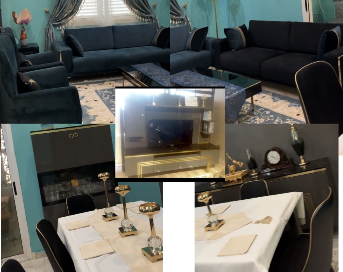 Salon complet en excellent état avec meubles assortis