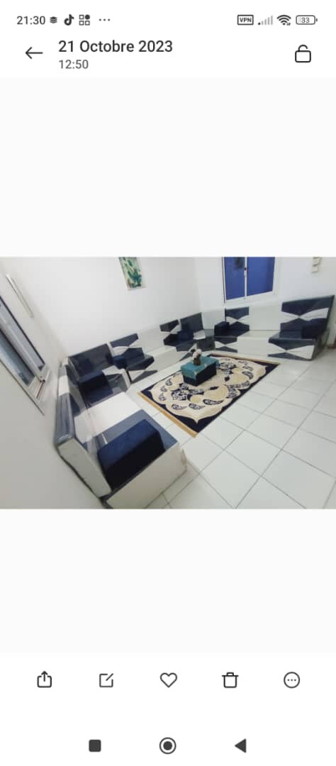 Salon moderne avec tapis assortis en excellent état