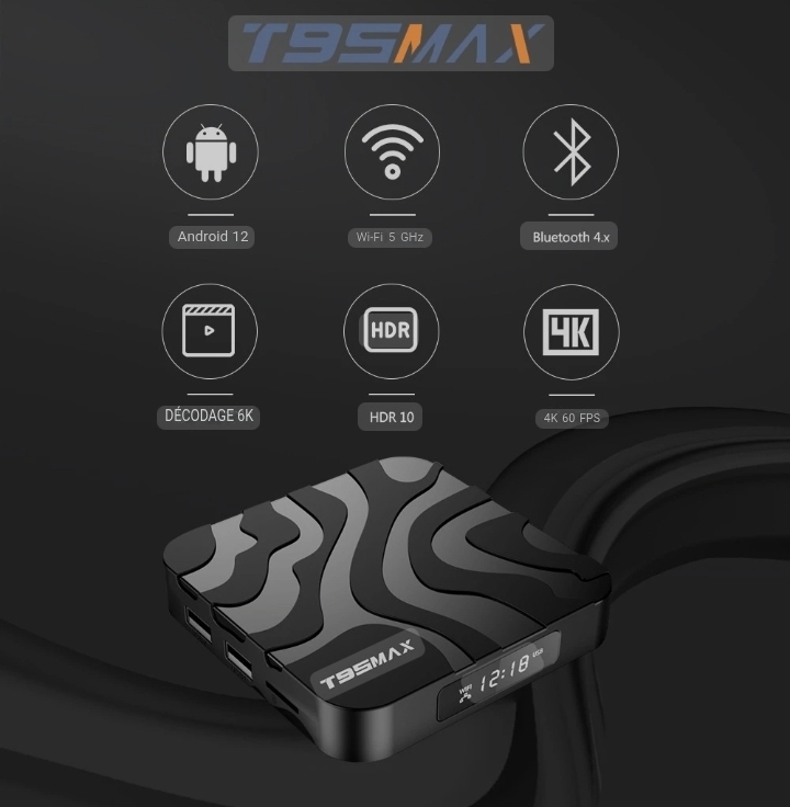 Boîtier Android TV T95 Max 4K Ultra HD