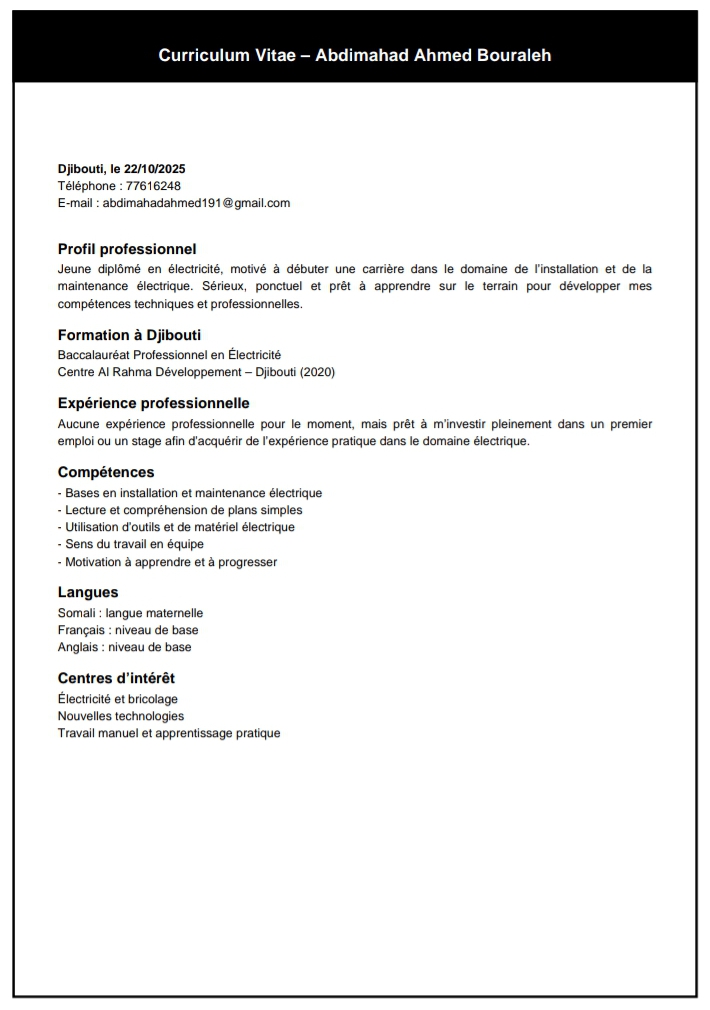 Jeune diplômé en électricité - Installation et maintenance disponible pour emploi