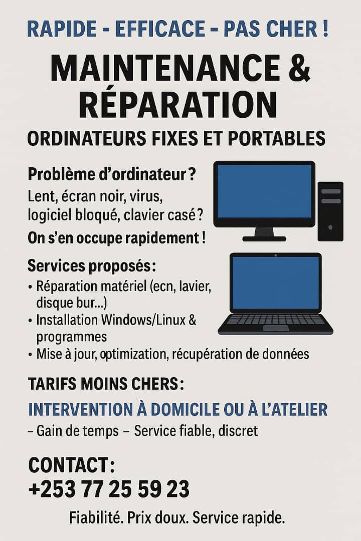 Réparation et maintenance d\'ordinateurs fixes et portables