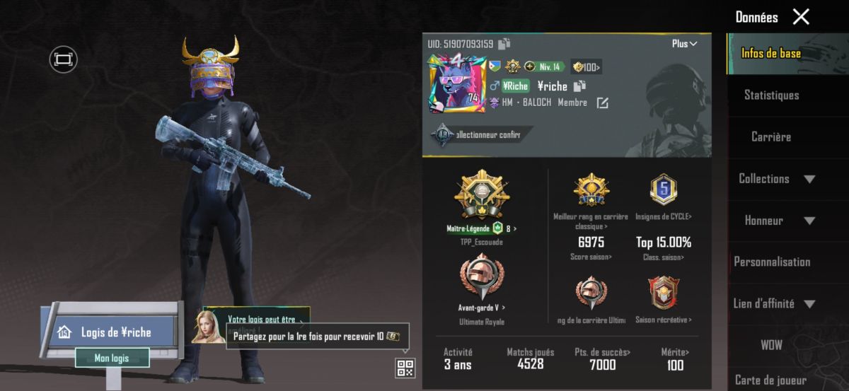 Compte PUBG à vendre, M416 Glacier lvl 4 inclus