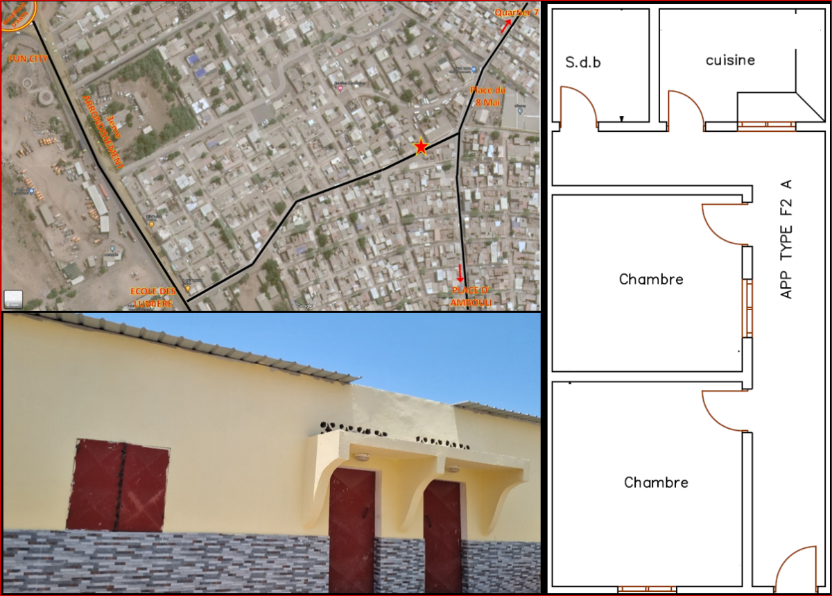Maison F2 moderne avec terrasse et commodités à Cité-Progrès