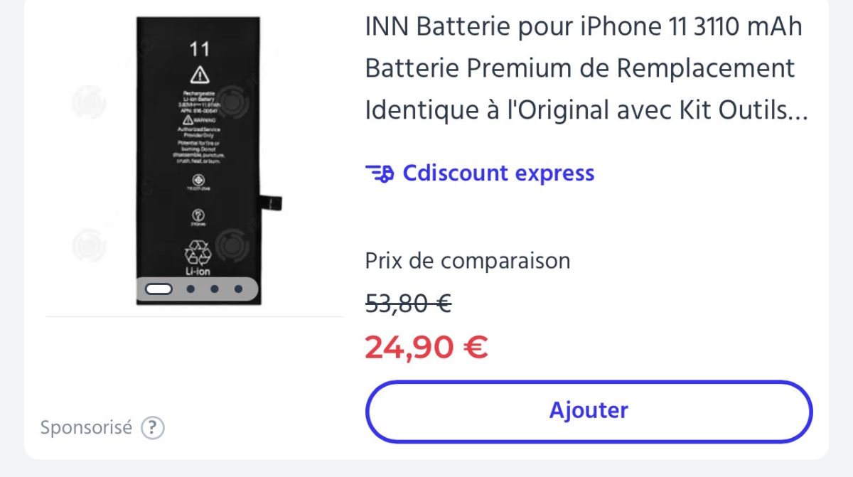 Batterie iPhone 11 neuve - Identique à l\'originale importée