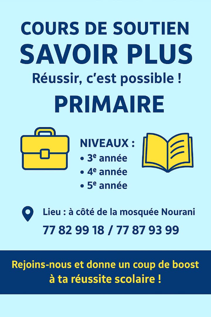 Soutien scolaire pour enfants du primaire à côté de la mosquée Nourani