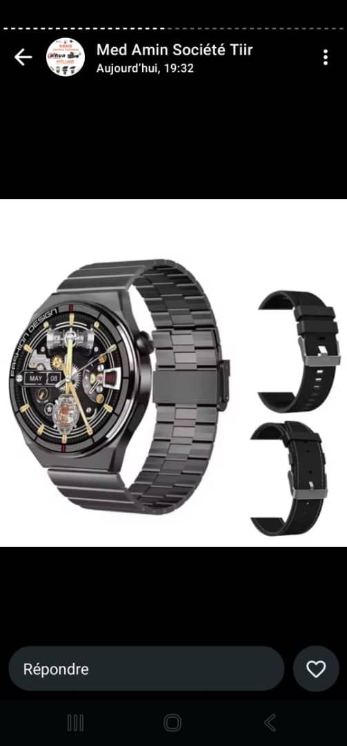 Montre Noire avec Bracelets en Cuir et Métal - Mécanisme Interne Blanc