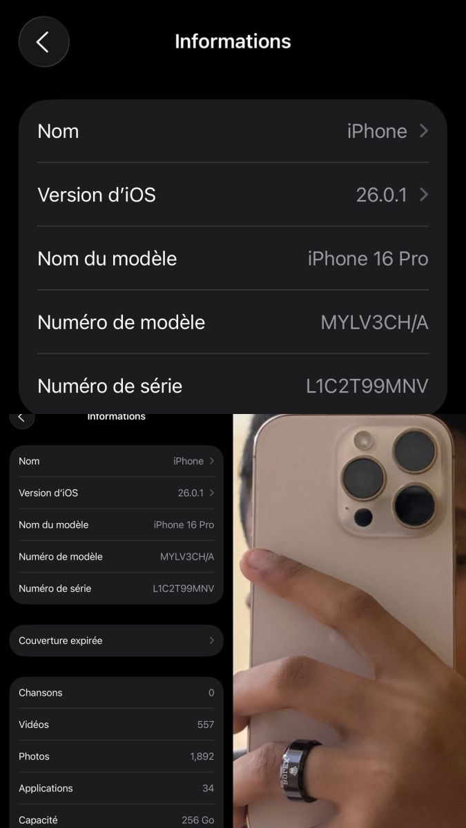 iPhone 16 Pro 256 Go, comme neuf avec chargeur et 3 coques incluses