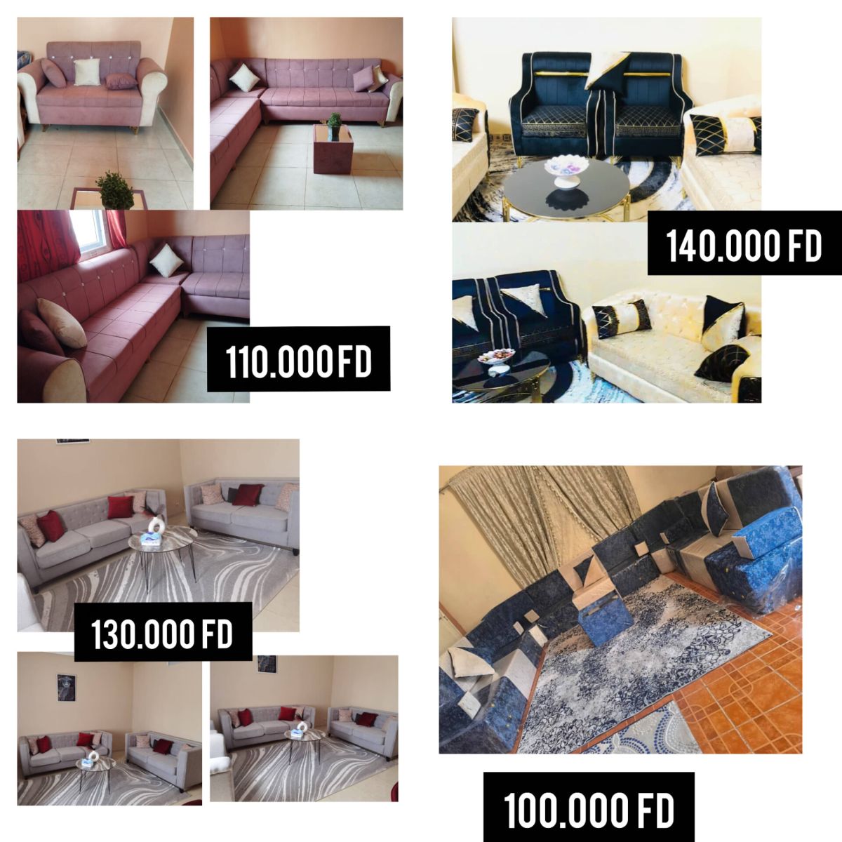 Magnifiques salons et Qaaci presque neufs, utilisés très peu de temps, en excellent état