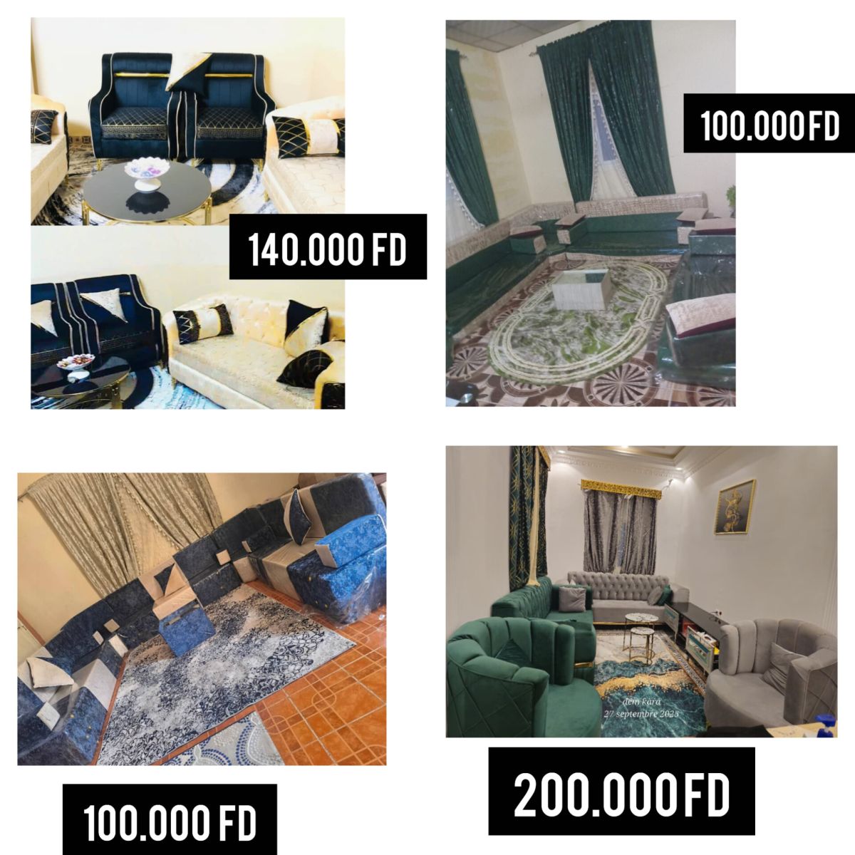 Magnifiques salons et Qaaci presque neufs, utilisés très peu de temps, en excellent état