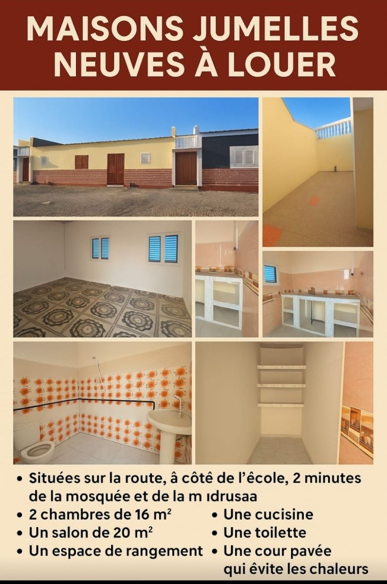 Tadjourah:Deux maisons jumelles neuves de type F3 avec possibilité de boutique à louer