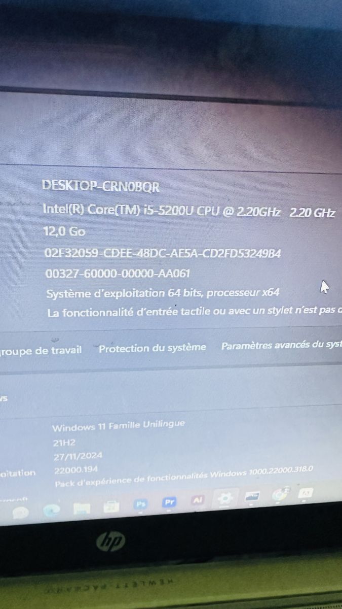 HP Core i5-5200U, 12 Go RAM, Windows 11 - 64 bits, bon état