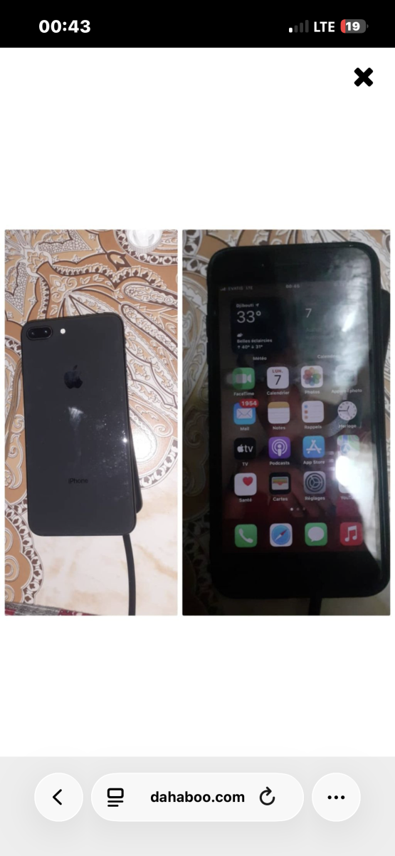 iPhone 8+ 256Go, écran cassé, batterie 76%, négociable