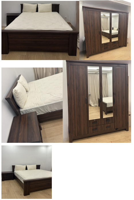 Mobilier chambre, lot de 3, bois brun foncé, 180x200cm