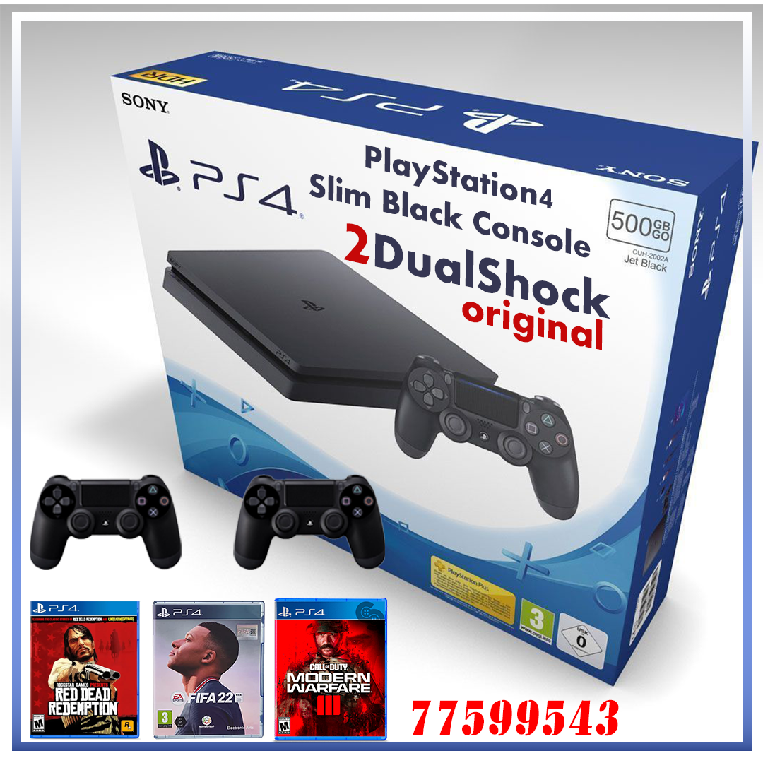 PlayStation 4 Slim + 2 manettes + 3 jeux originaux