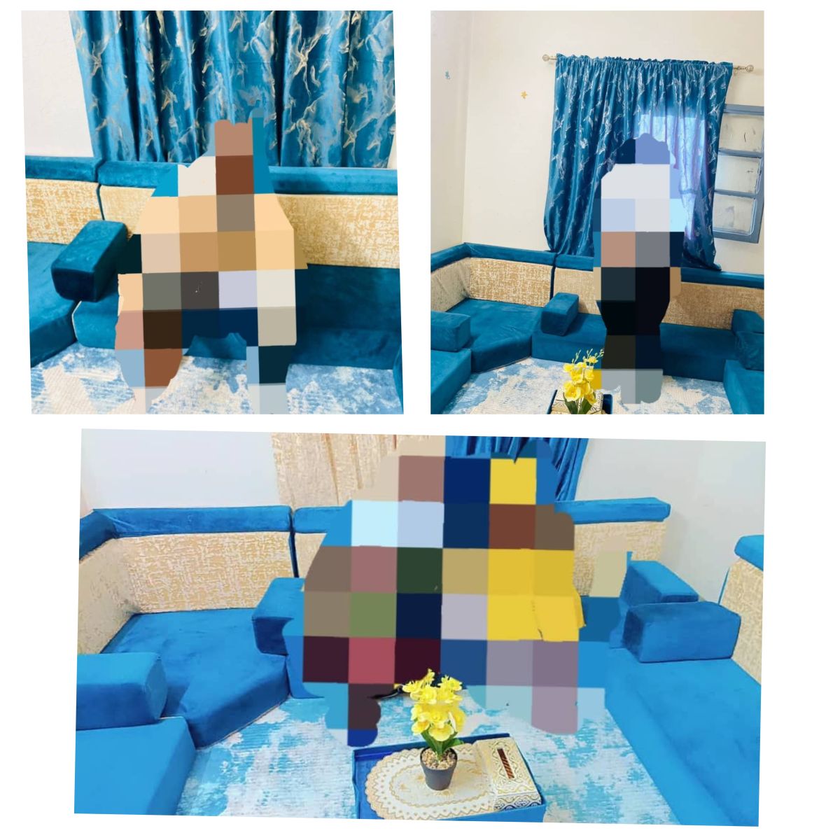 Salon Saoudien avec Rideau, Tapis et Table - Presque Neuf