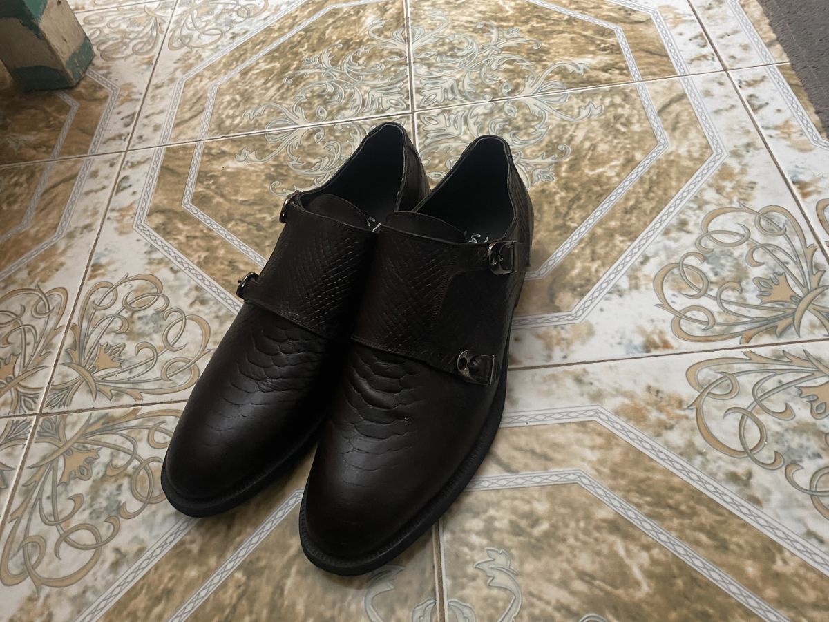 Chaussures double monk et ceinture assortie italienne, taille 42