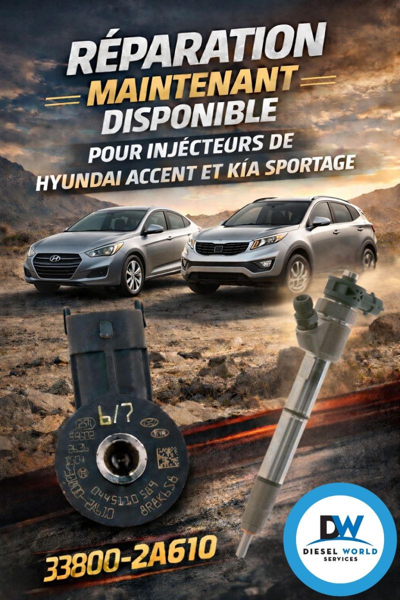 Réparation d\'injecteurs Kia et Hyundai chez Diesel World Services