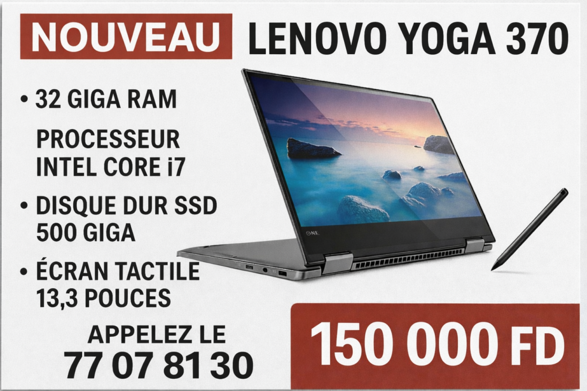 PC portable Lenovo Yoga 370, i7, 32 Go RAM, SSD 500 Go, écran tactile FHD - Windows 11 Pro