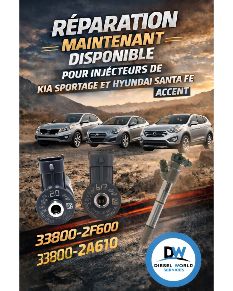 Réparation d\'injecteurs Kia et Hyundai chez Diesel World Services