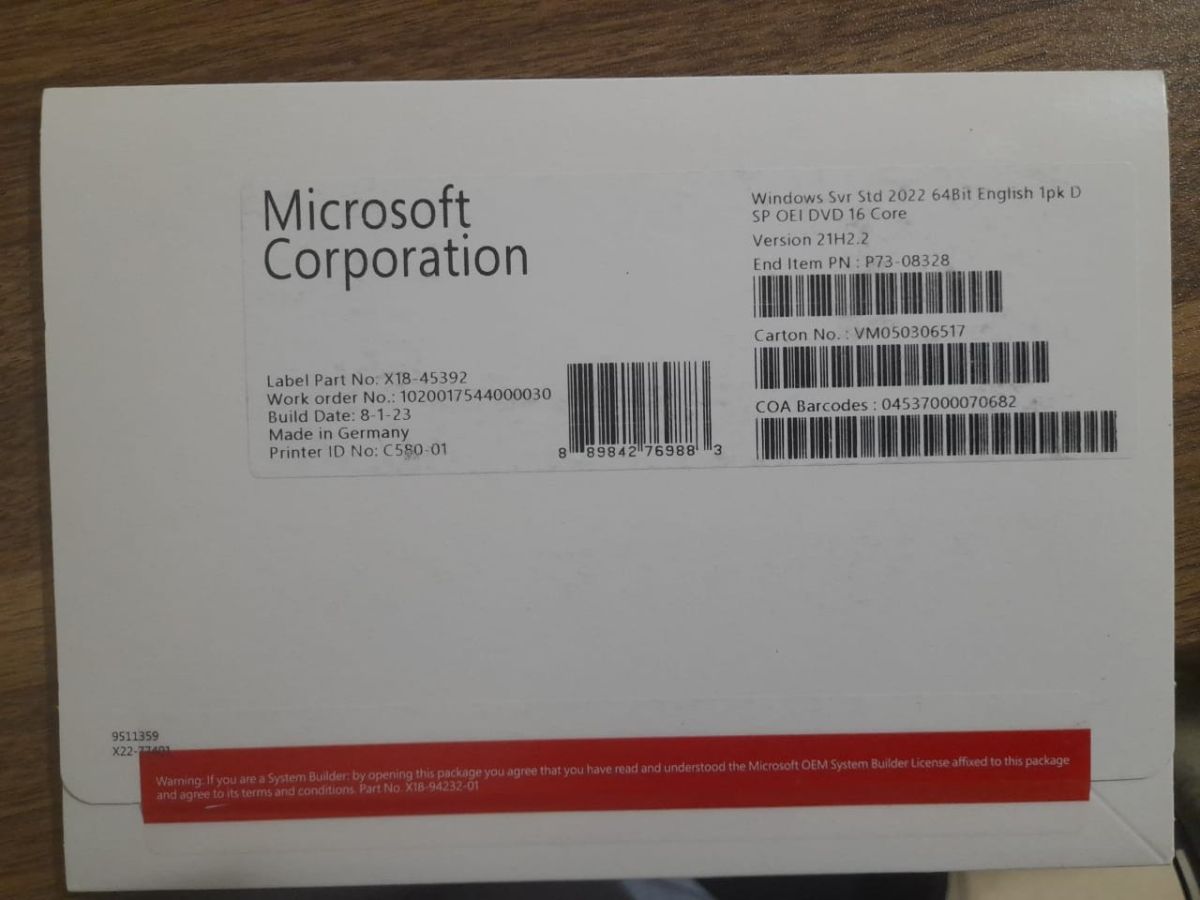 Licence Windows Server Standard 2022 (64 bits) - Installation gratuite