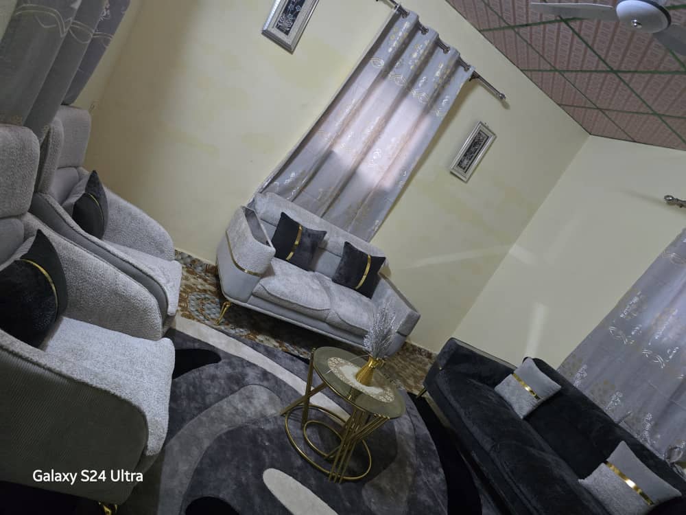 Salon moderne avec canapé, très peu utilisé