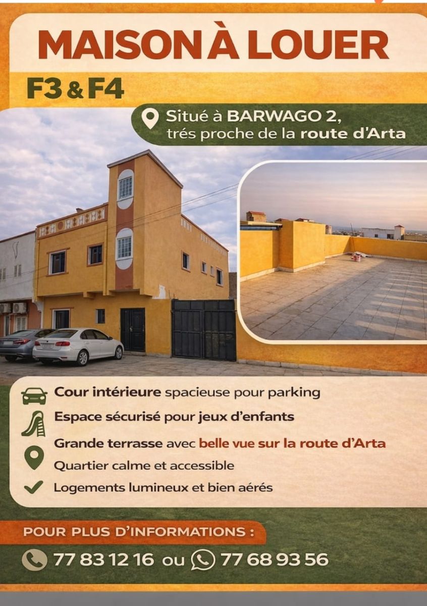 Maison F3 & F4 avec cour intérieure et terrasse à Barwaqo 2