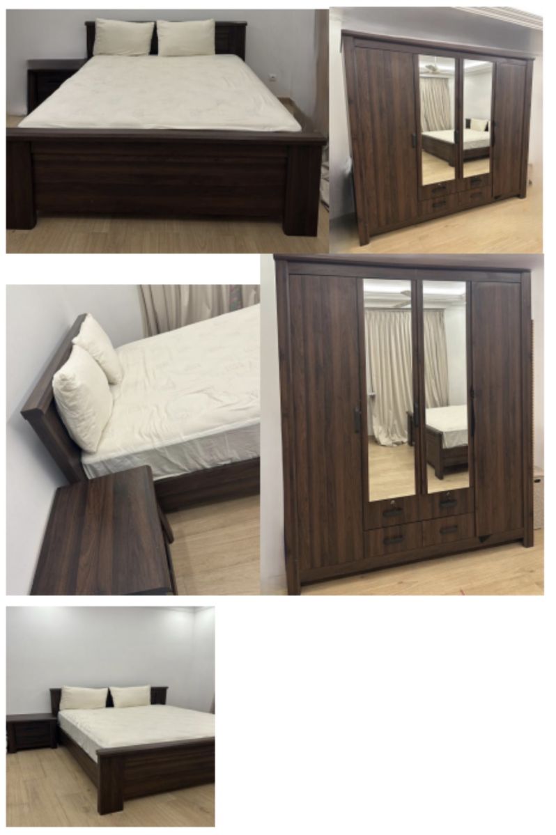 Mobilier chambre, lot de 3, bois brun foncé, 180x200cm