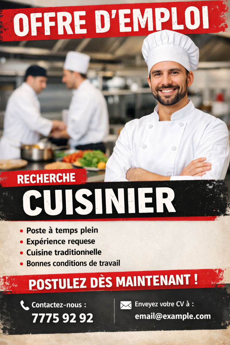 Offre d\'emploi - Cuisinier expérimenté et professionnel recherché
