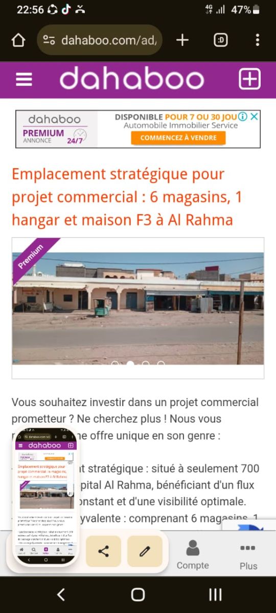 Propriété complète avec maison F3, hangar, et 6 magasins à louer
