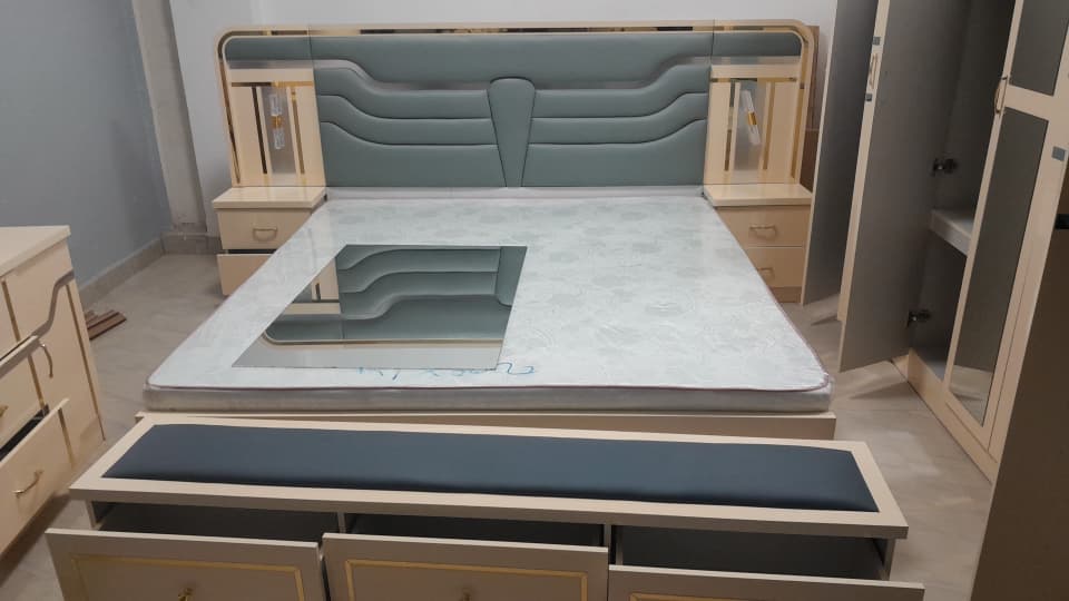 Chambre à coucher complète avec rideau et firage en très bon état