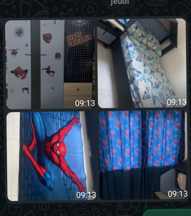 Lit, Armoire, 2 rideaux et tapis de spipeeman pour chambre d\'enfant en bon état