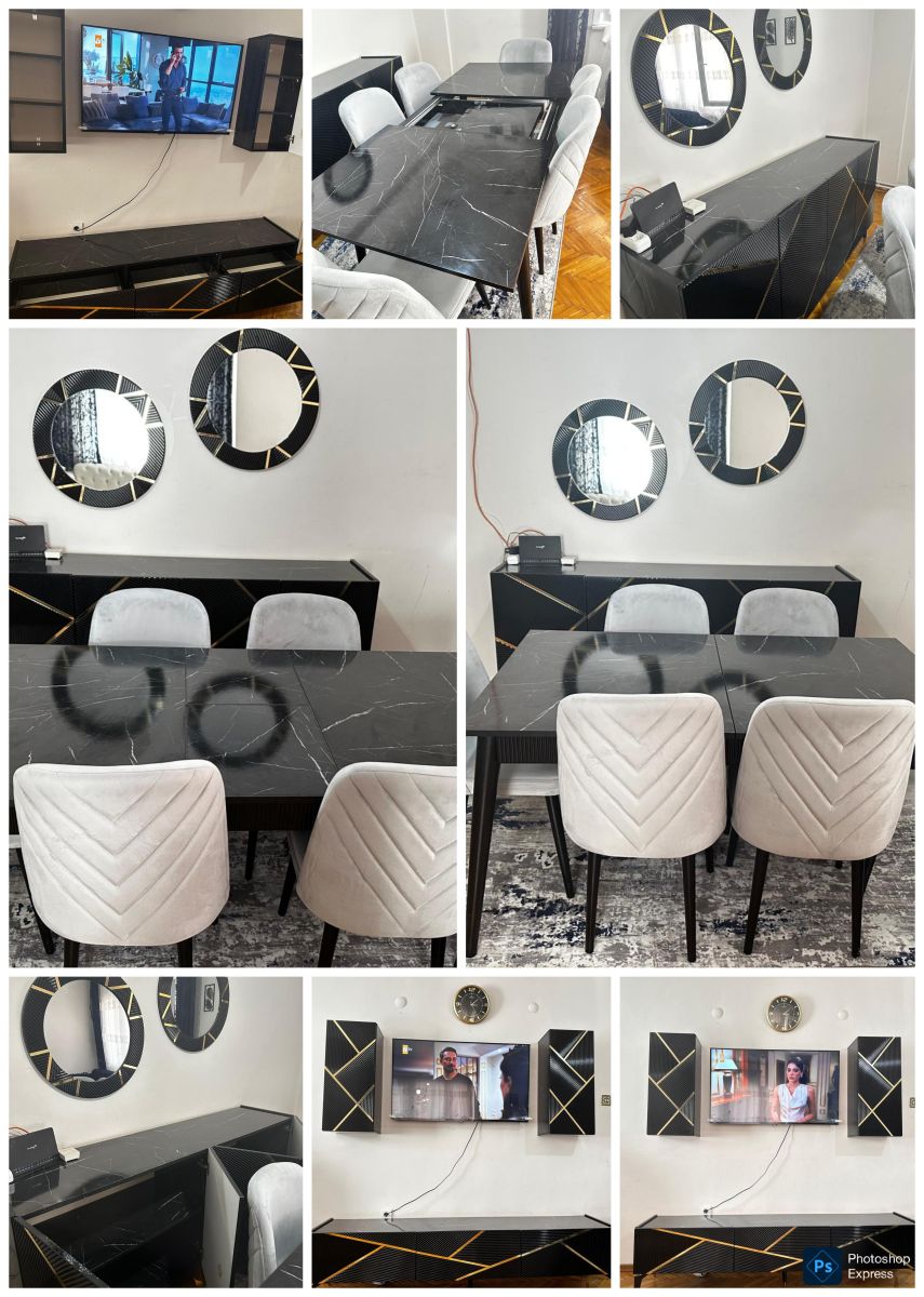 Ensemble salle à manger complète avec 6 chaises et meubles assortis en excellent état