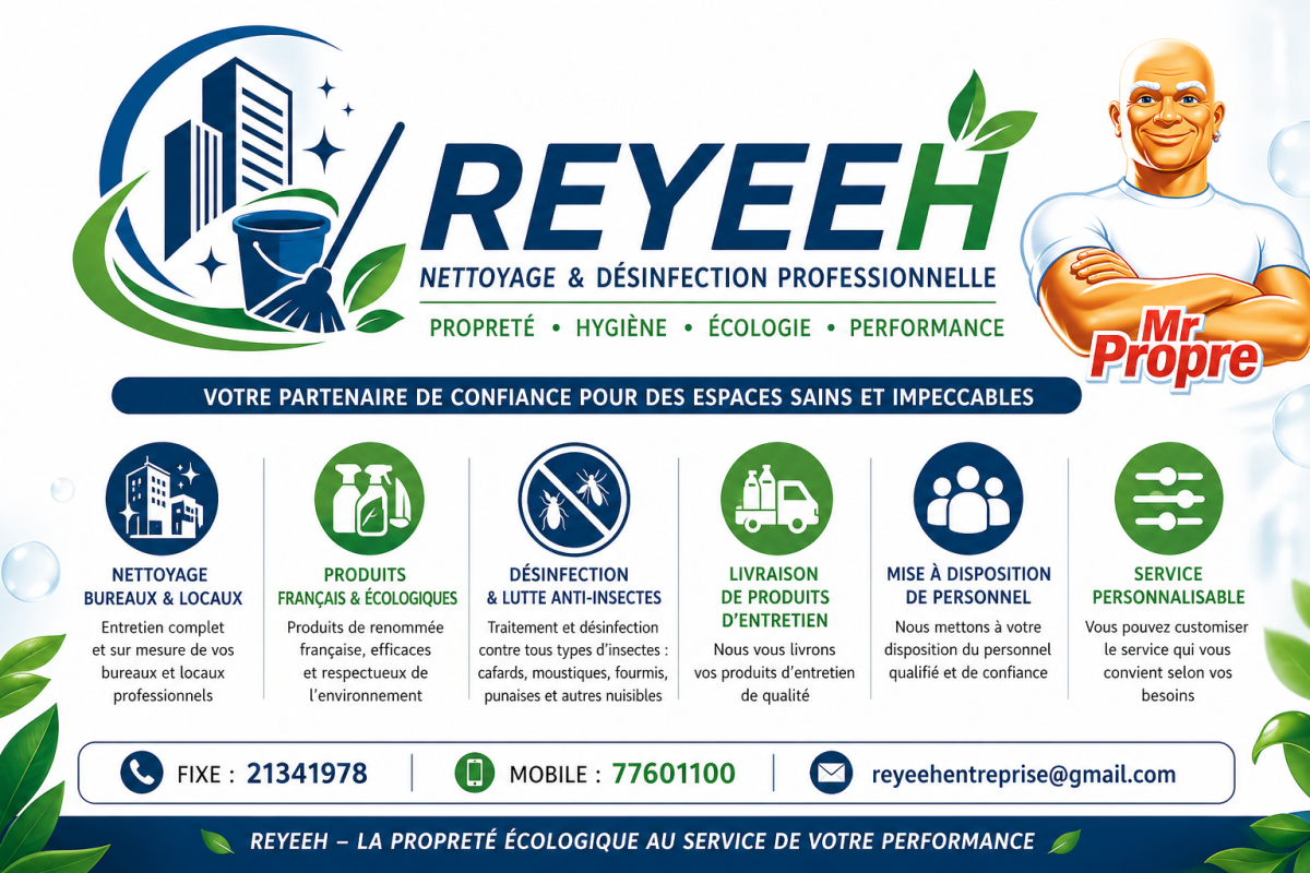 Nettoyage professionnel pour bureaux et maisons avec Reyeeh