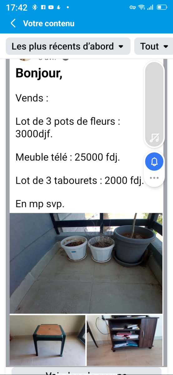 Ensemble de pots, tabourets et meuble télé