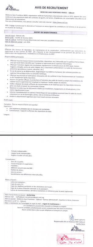 Agent de maintenance pour organisation humanitaire médicale