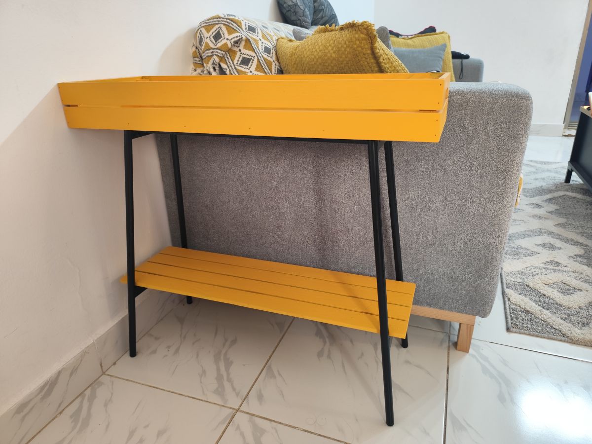 Petit meuble bois et métal 75x25x68 cm design moderne