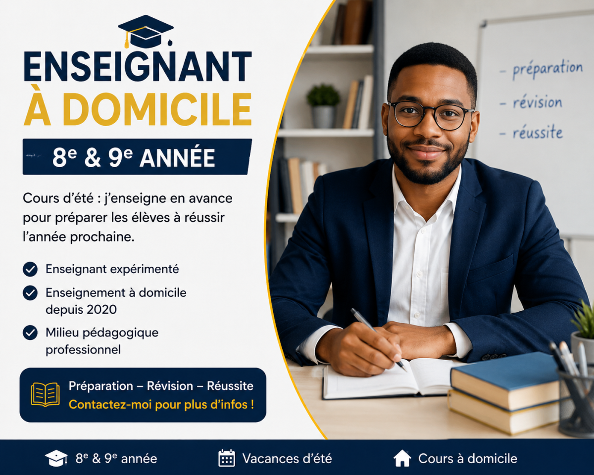 Enseignant à domicile expérimenté pour 8e et 9e année