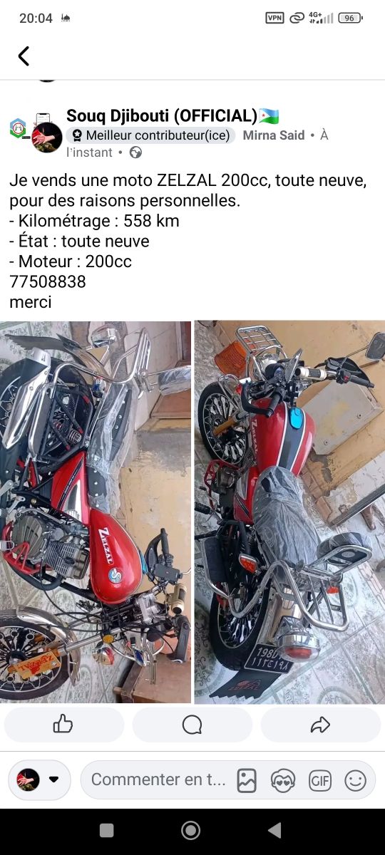 Moto Zelzal 200cc neuve en excellent état