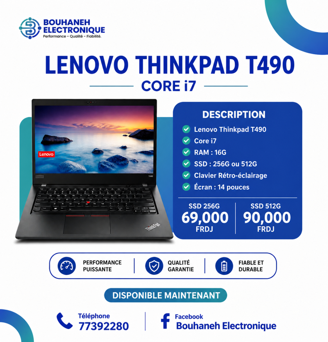 Lenovo ThinkPad T490 Core i7 16 Go RAM écran 14 pouces