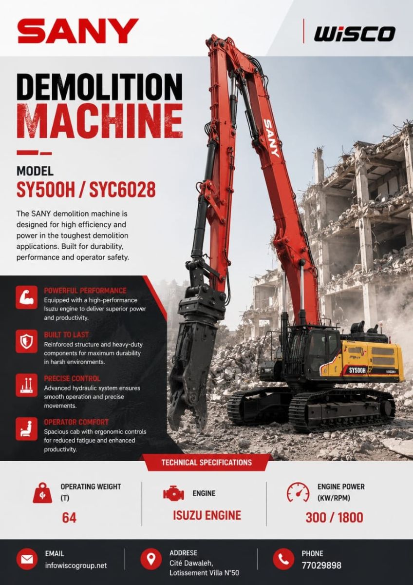 Pelle de démolition SANY SY500H haute performance