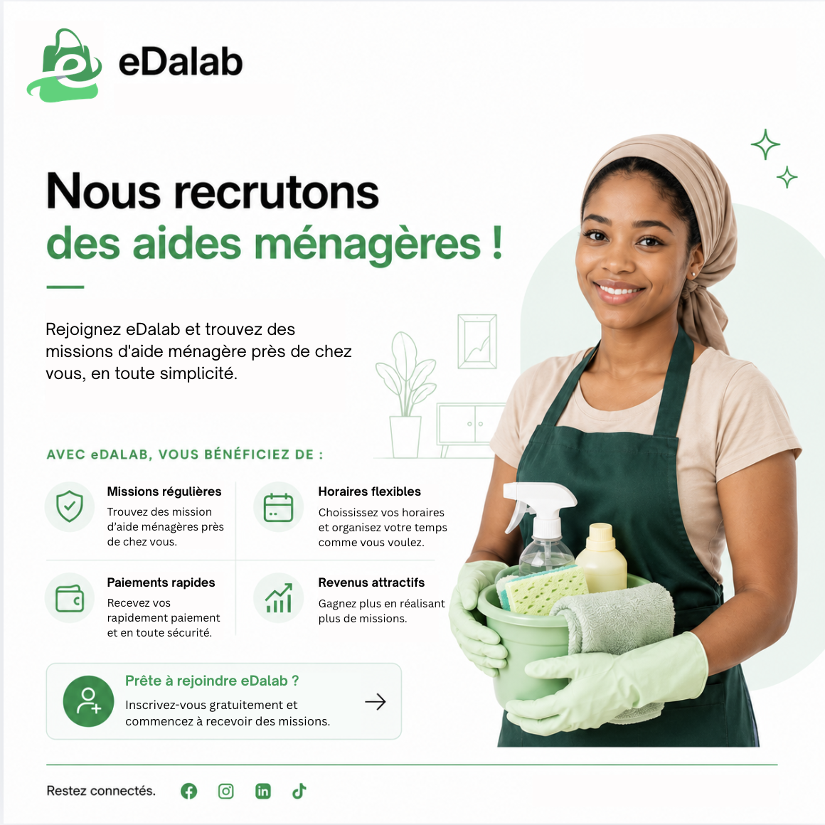 Aide ménagère indépendante, missions flexibles et rémunérées