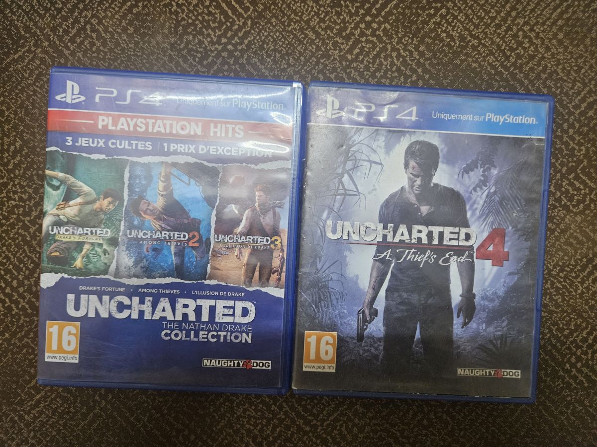 Collection Uncharted 1 à 3 et Uncharted 4 en bon état
