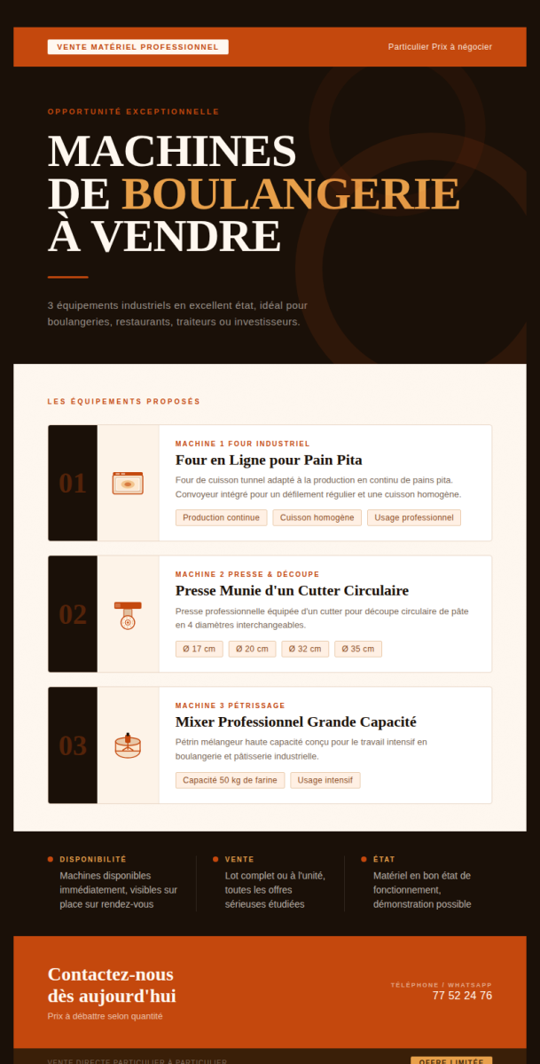 Équipements professionnels de boulangerie en bon état